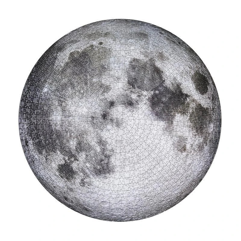 A captivating 1000-piece round jigsaw puzzle featuring the stunning images of the moon and Earth, designed to challenge and delight puzzle enthusiasts.