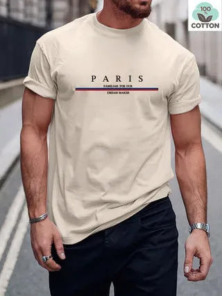 Men's heavyweight pure cotton short-sleeved T-shirt with a printed letter design in a loose fit.