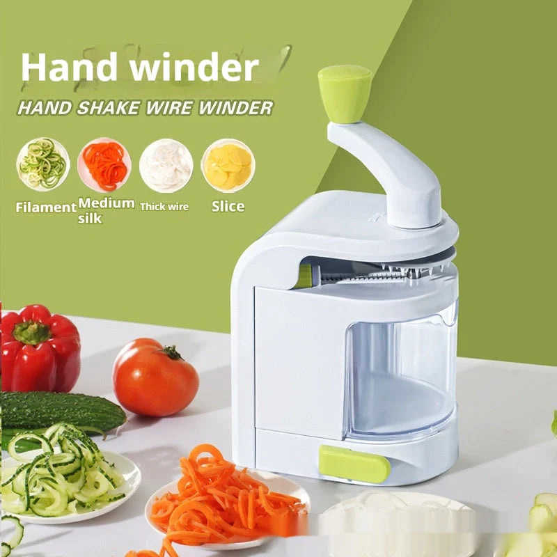 Multifunctional mandoline slicer with suction base and four drum blades for versatile kitchen prep.