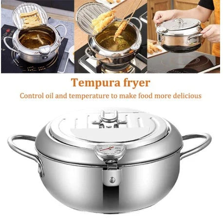 Stainless Steel Telescopic Frying Basket with Removable Thermometer for Precise Temperature Control and Easy Frying