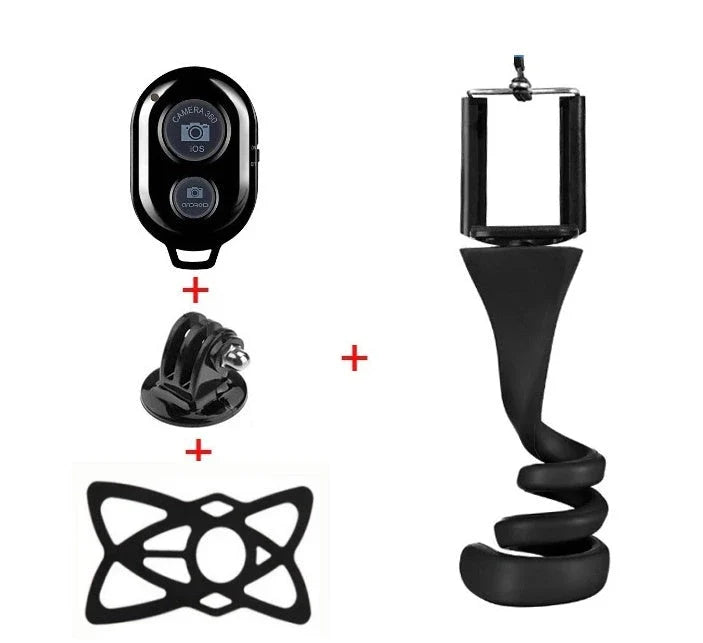 Flexible octopus-inspired mobile phone holder with adjustable tentacles and Bluetooth remote control for stable, high-quality mobile photography and videography