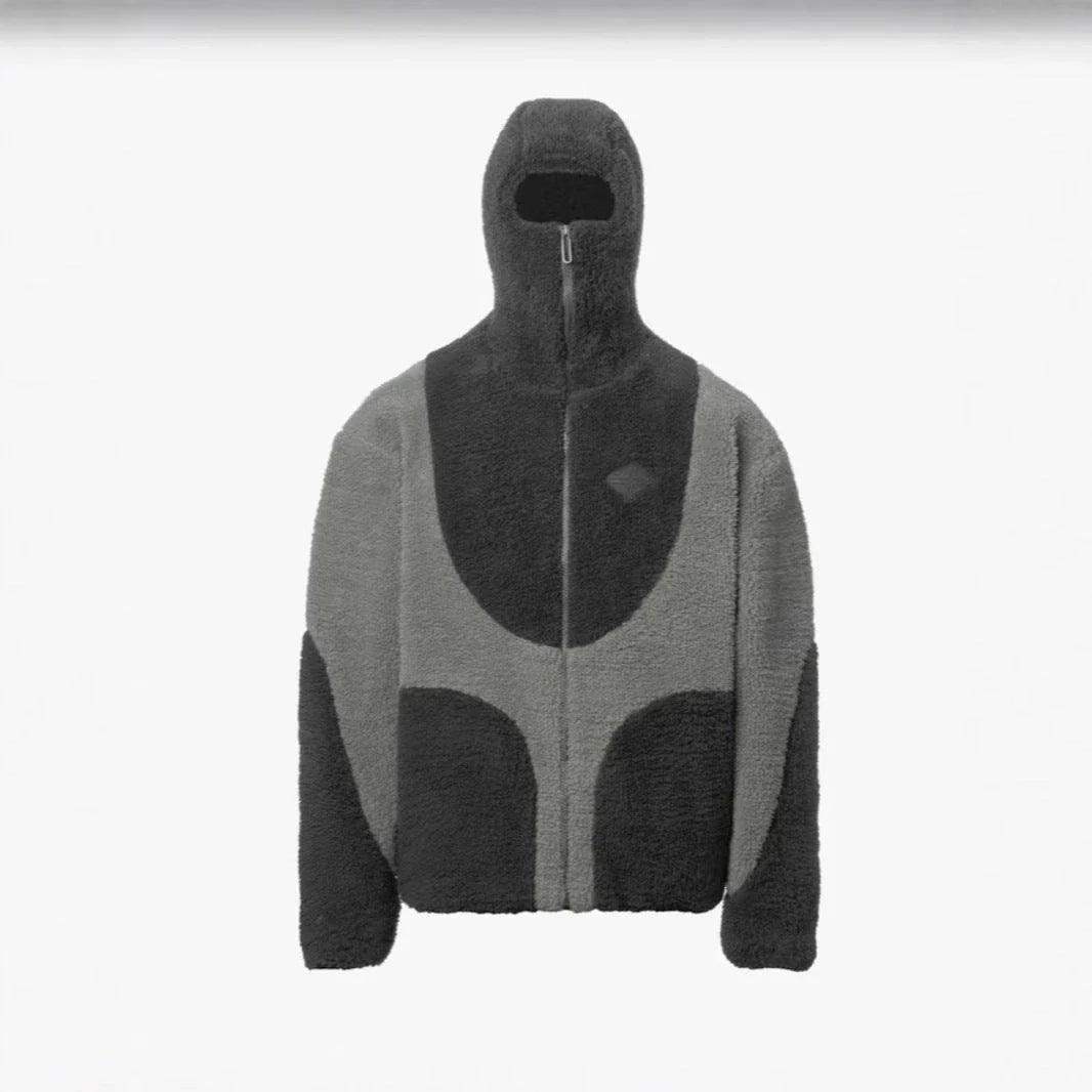 Men's hooded sweatshirt jacket with patchwork design in classic colors