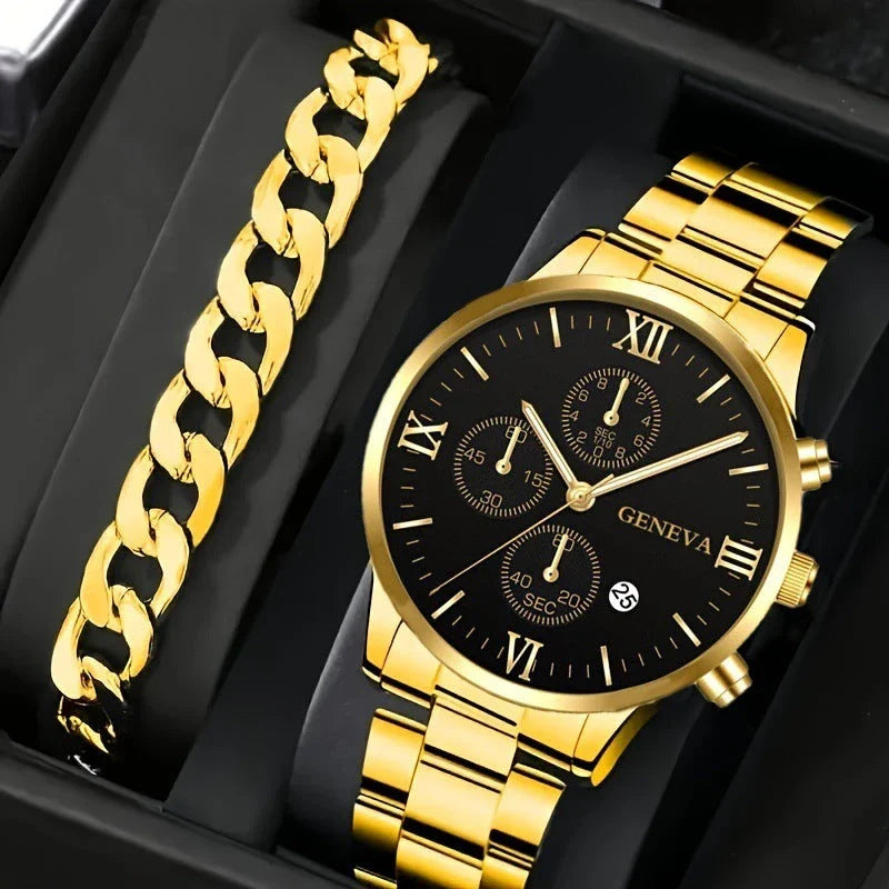 Stylish steel bracelet watch set with various color options for fashion-forward men