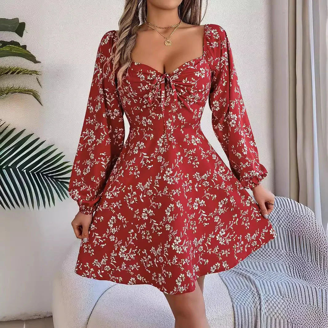 Flirty floral dress with lantern sleeves, available in a range of vibrant colors