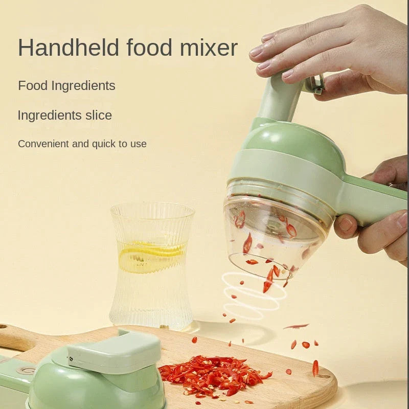 Versatile electric kitchen prep machine with multiple attachments for chopping, slicing, mixing, and more