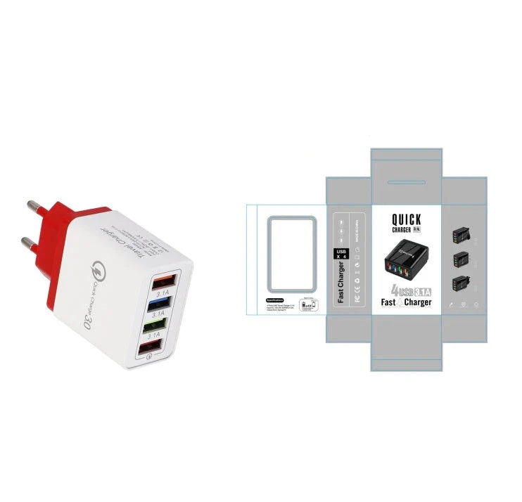 Powerful 4-Port USB Wall Charger with Quick Charge 3.0 for Phones and Tablets