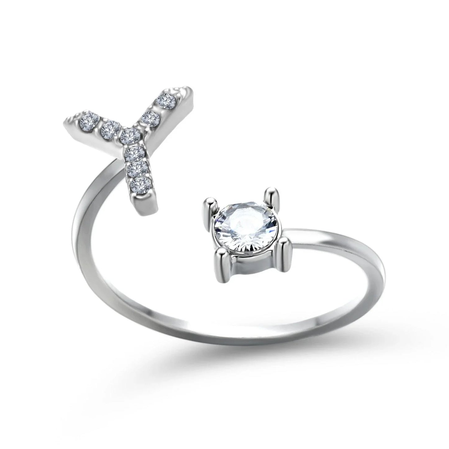 Personalized Initial Letter Crystal Ring with Adjustable Design in Gold, Silver, and Rose Gold Colors