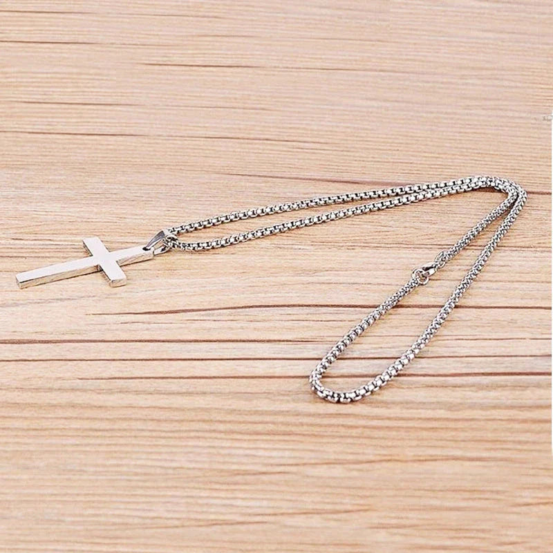Stylish Stainless Steel Cross Pendant Necklace for Men - Available in Black, Silver, and Gold