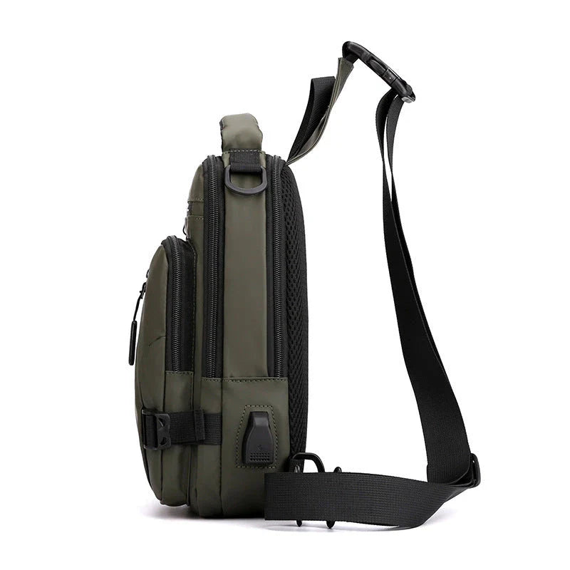Versatile men's crossbody bag with multifunctional backpack, shoulder, and chest pack design in various colors