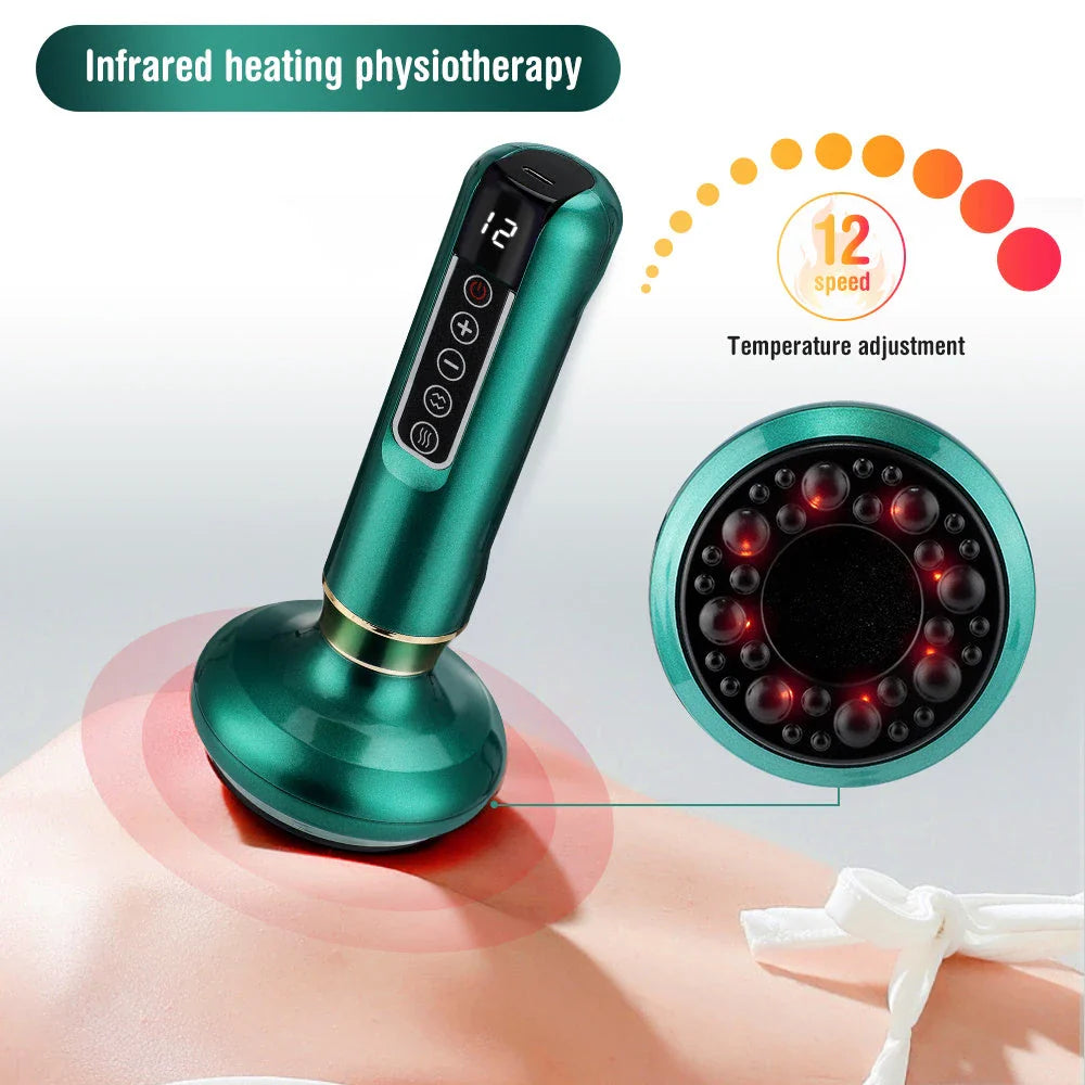 Electric Massage Body Cupping Set with 12 Adjustable Suction Levels, Infrared Heating, and One-Touch Pressure Relief for Relaxation, Slimming, and Anti-Cellulite Benefits