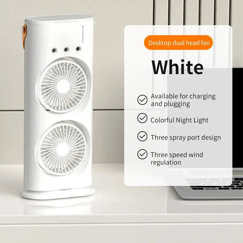 Versatile Portable Humidifier Fan with Cooling Mist - 3-in-1 Climate Control Device in White