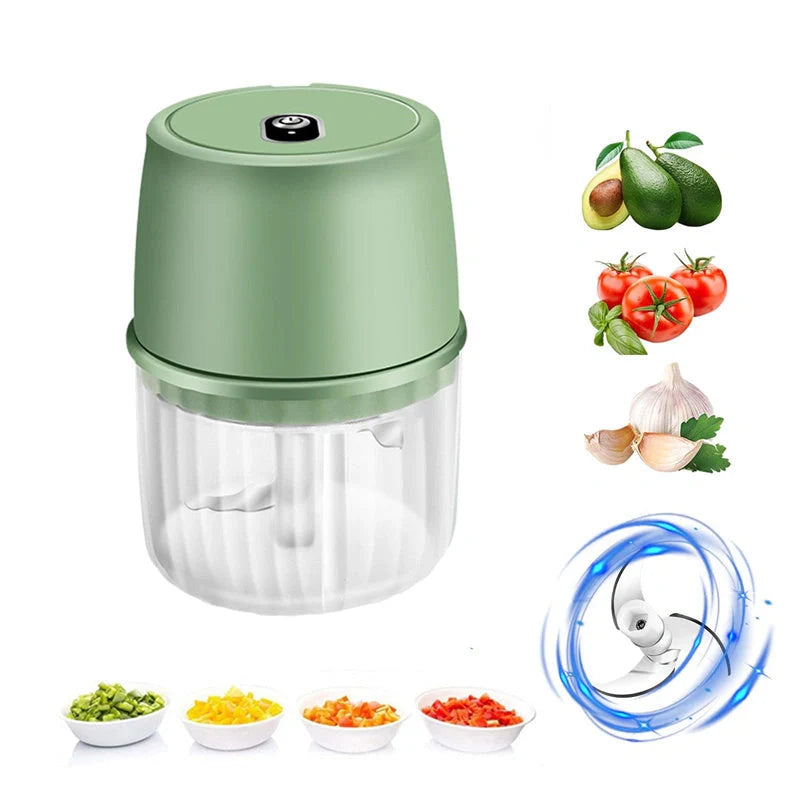 Compact USB Rechargeable Electric Garlic Press and Food Chopper with Stainless Steel Blades, Soft-Grip Lid, and Non-Slip Base
