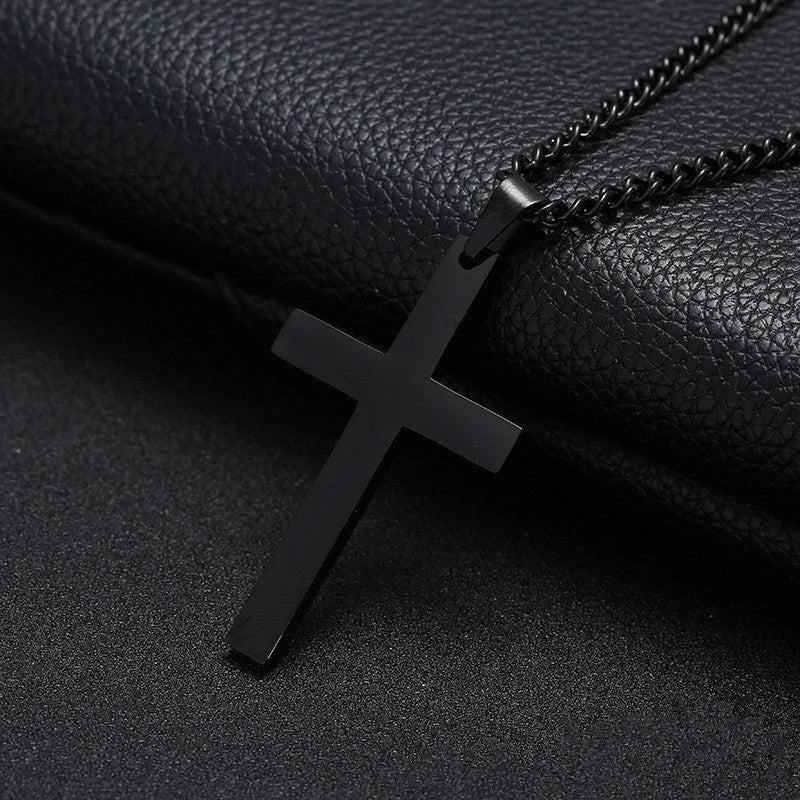 Stylish Stainless Steel Cross Pendant Necklace for Men - Available in Black, Silver, and Gold