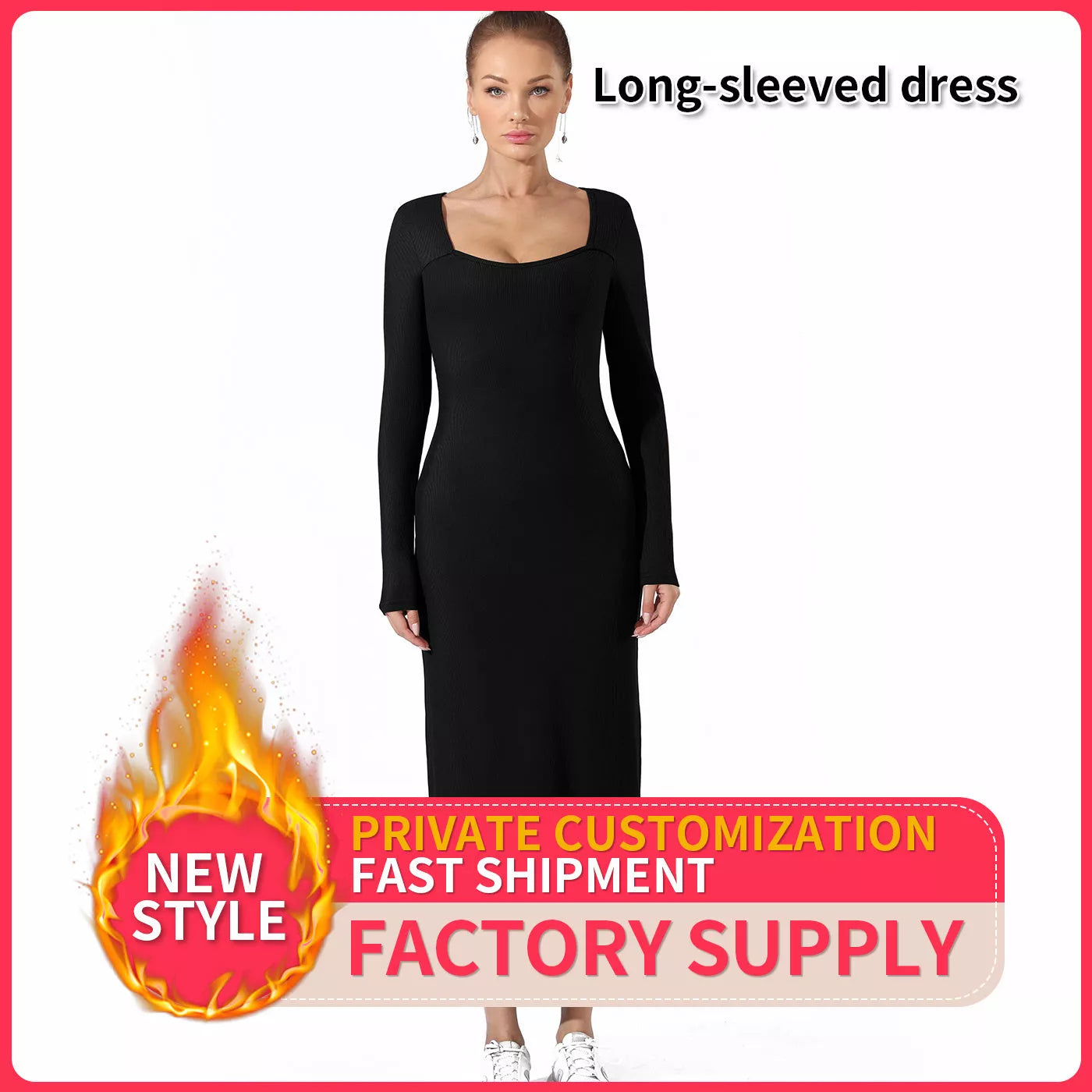 Women's solid colour dress in black or coffee, available in sizes S to 4XL