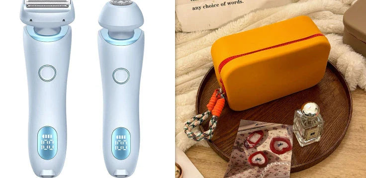 Rechargeable electric shaver for women with dual-head design for whole-body and precision hair removal