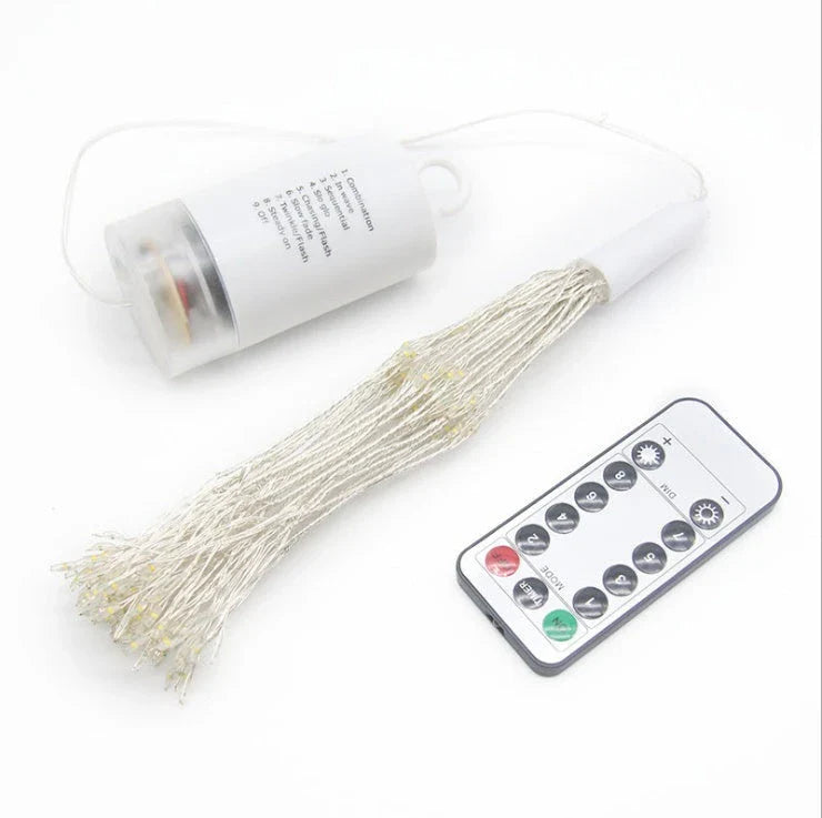 Mesmerizing multicolor LED light string with a fireworks-inspired design, perfect for holiday and party decor.
