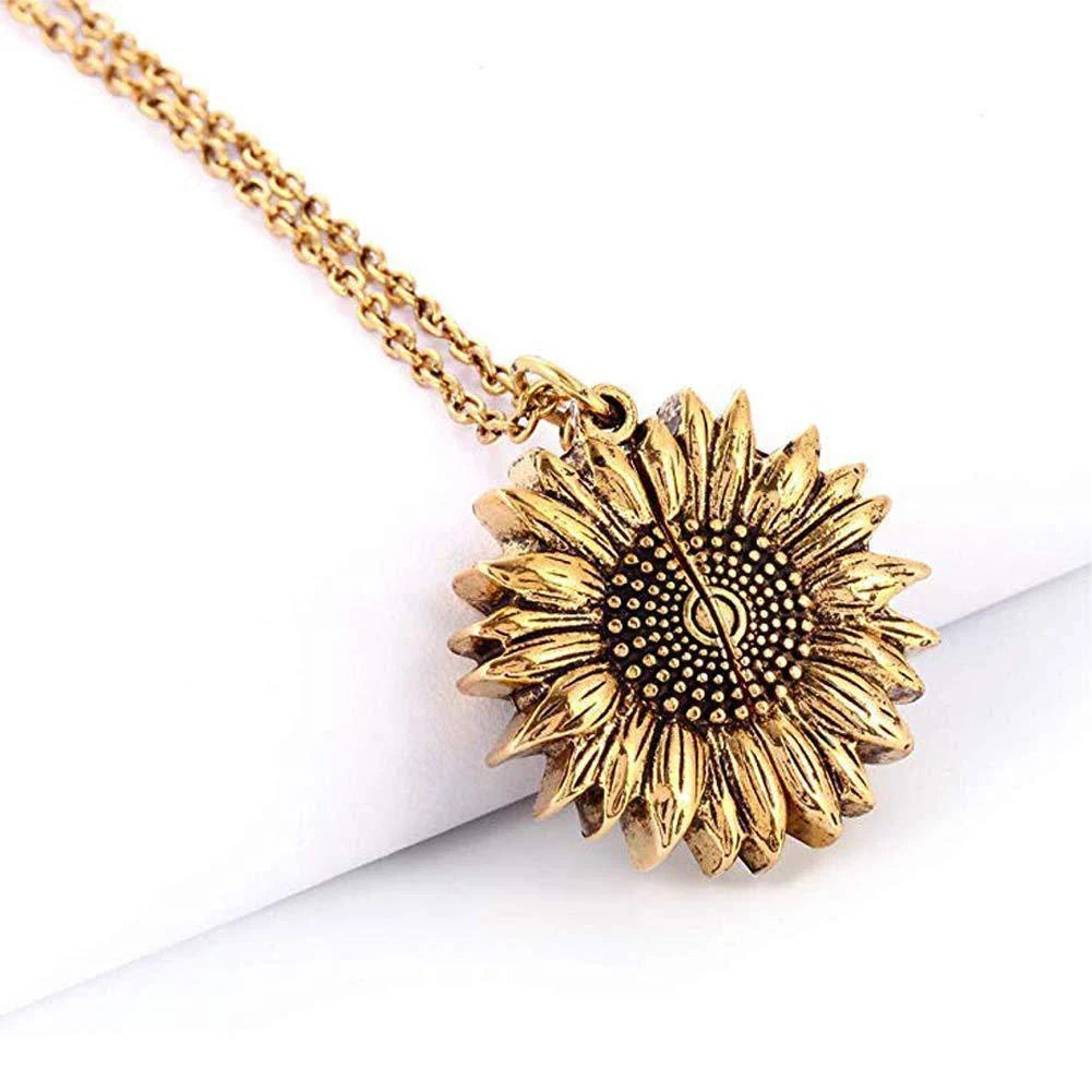 A stunning sunflower pendant necklace with an adjustable chain, crafted from high-quality materials for a radiant and versatile accessory.