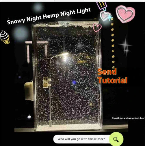 Enchanting DIY snowy night light with warm LED lighting, creating a cozy winter wonderland atmosphere
