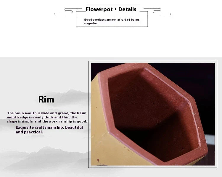 Purple hexagonal ceramic succulent plant desktop pot with intricate floral design