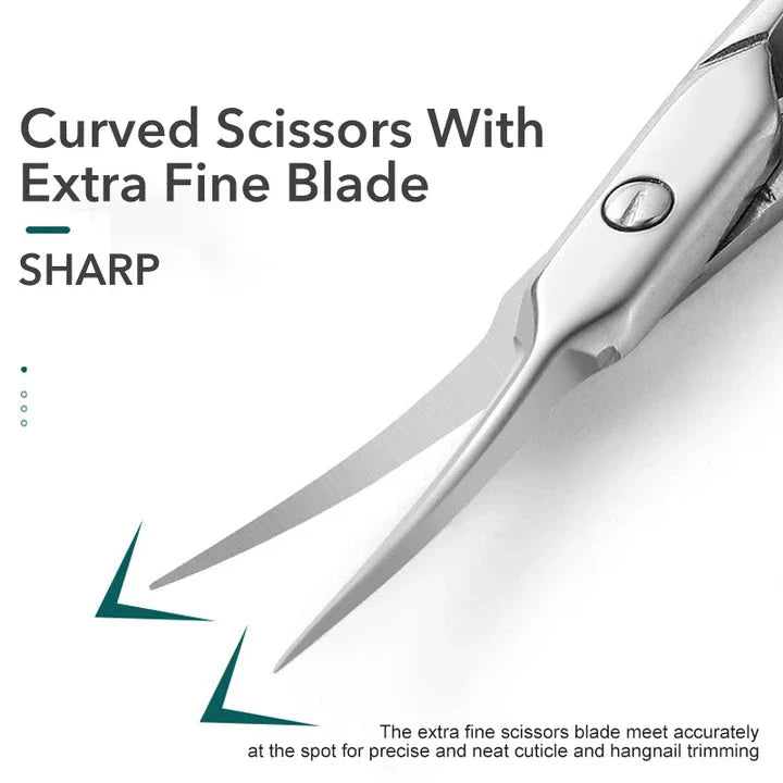 Professional stainless steel cuticle scissors with curved blades for precise trimming and grooming