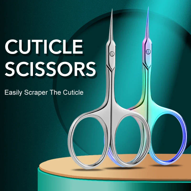 Professional stainless steel cuticle scissors with curved blades for precise trimming and grooming