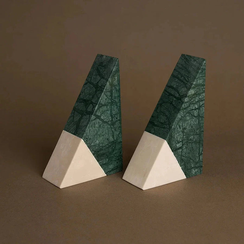 Homeenjoy_UK Natural Green Marble Bookends - Elegant Retro Travertine Book Stand