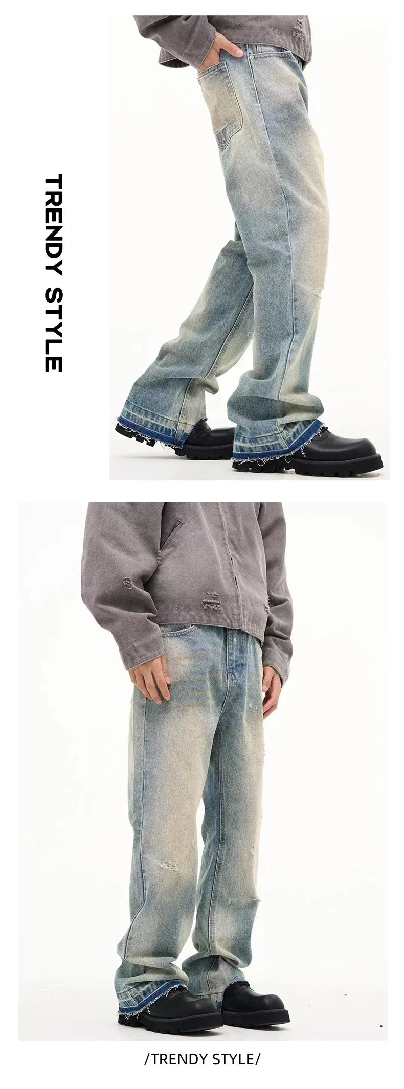 Loose, straight-leg jeans in a light blue, washed-out vintage style for men