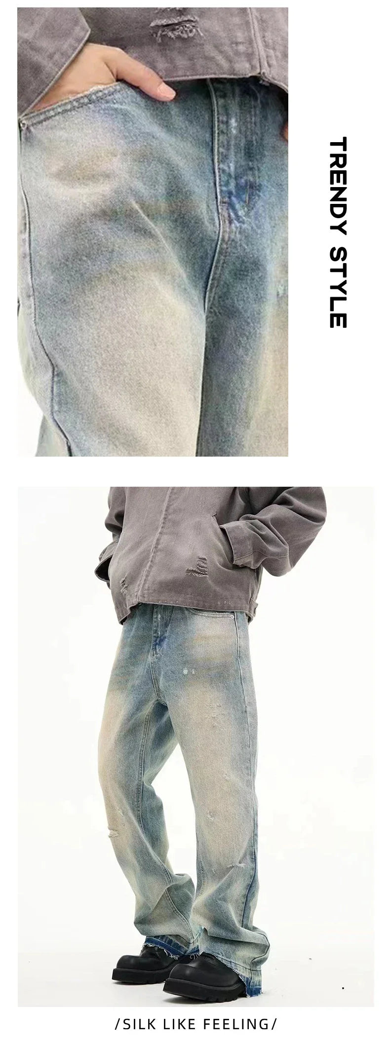 Loose, straight-leg jeans in a light blue, washed-out vintage style for men