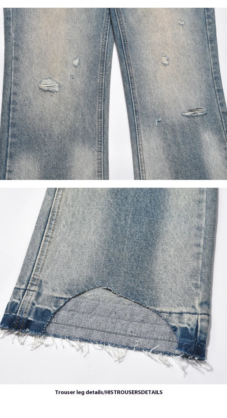 Loose, straight-leg jeans in a light blue, washed-out vintage style for men