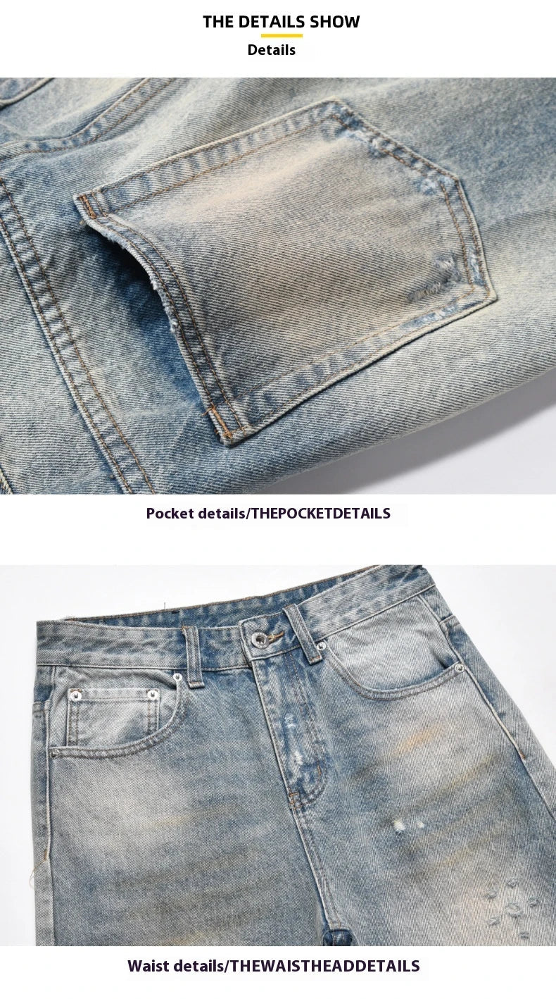 Loose, straight-leg jeans in a light blue, washed-out vintage style for men