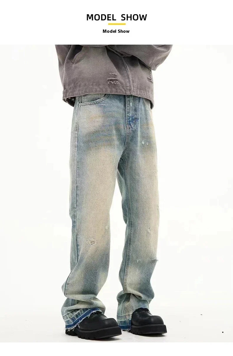 Loose, straight-leg jeans in a light blue, washed-out vintage style for men