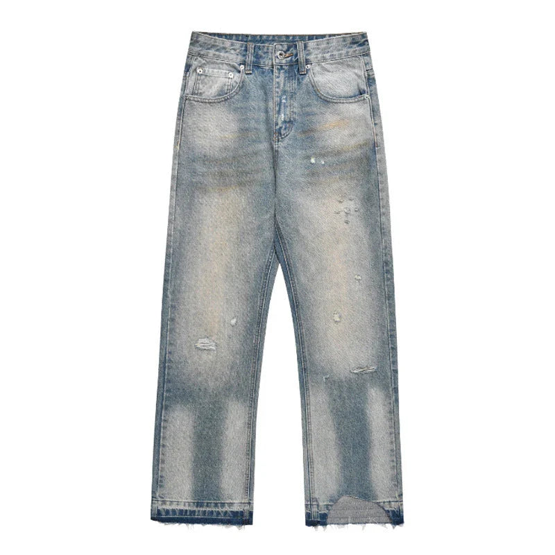 Loose, straight-leg jeans in a light blue, washed-out vintage style for men