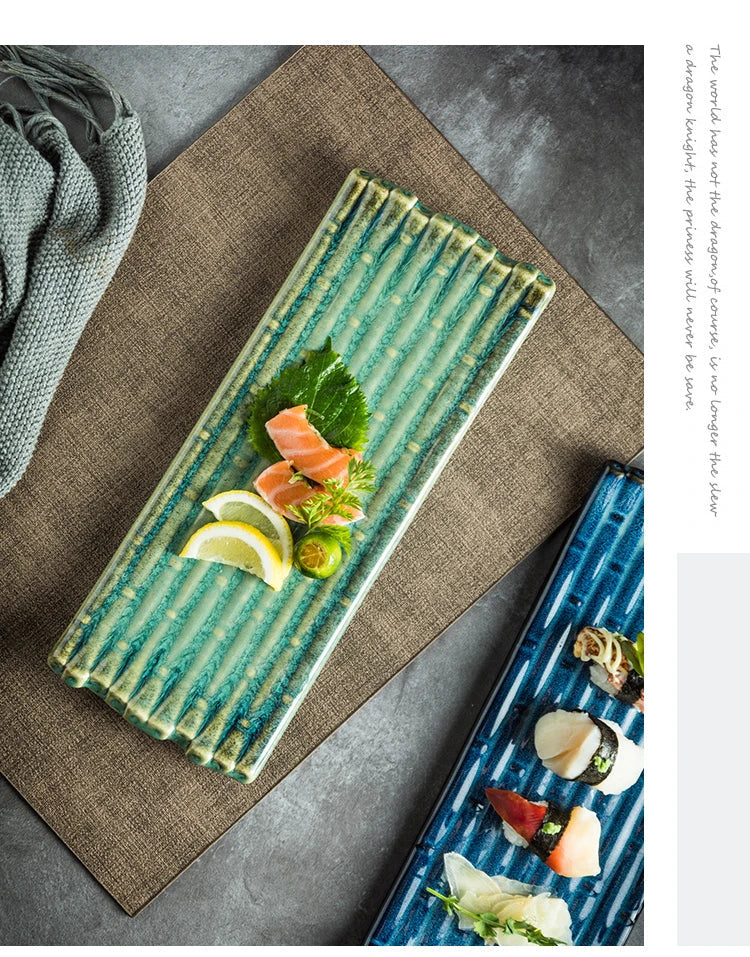 A rectangular ceramic plate with a beautiful kiln-baked blue finish, perfect for serving pizzas, cheese boards, and more.