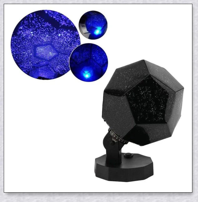 Enchanting star projector lamp casting a mesmerising galaxy display on the walls and ceiling of a bedroom