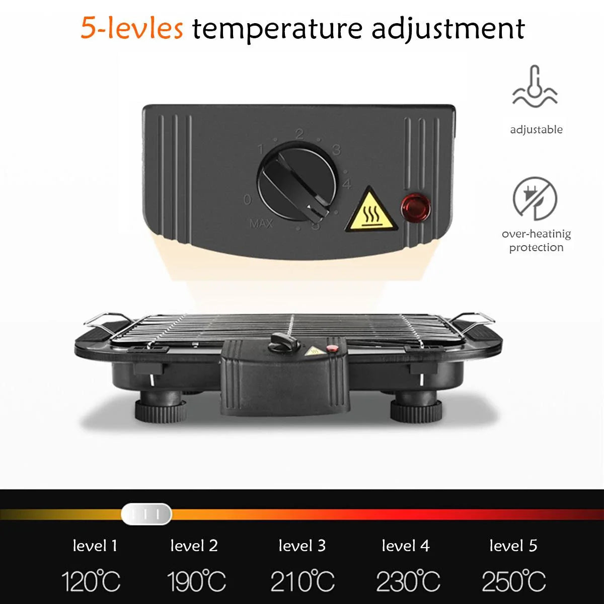 European Standard Spot Household Smokeless Electric Barbecue Grill with sleek black design and adjustable temperature control