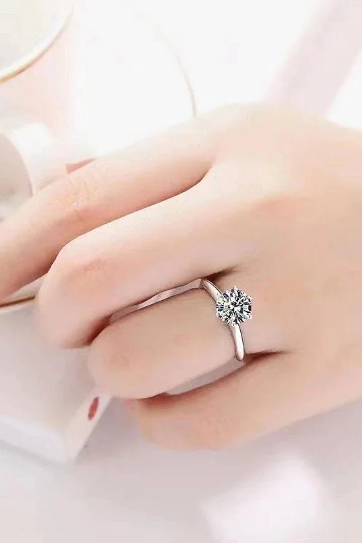 Premium 925 sterling silver ring featuring a captivating 3 carat moissanite centre stone in a classic 6-prong setting