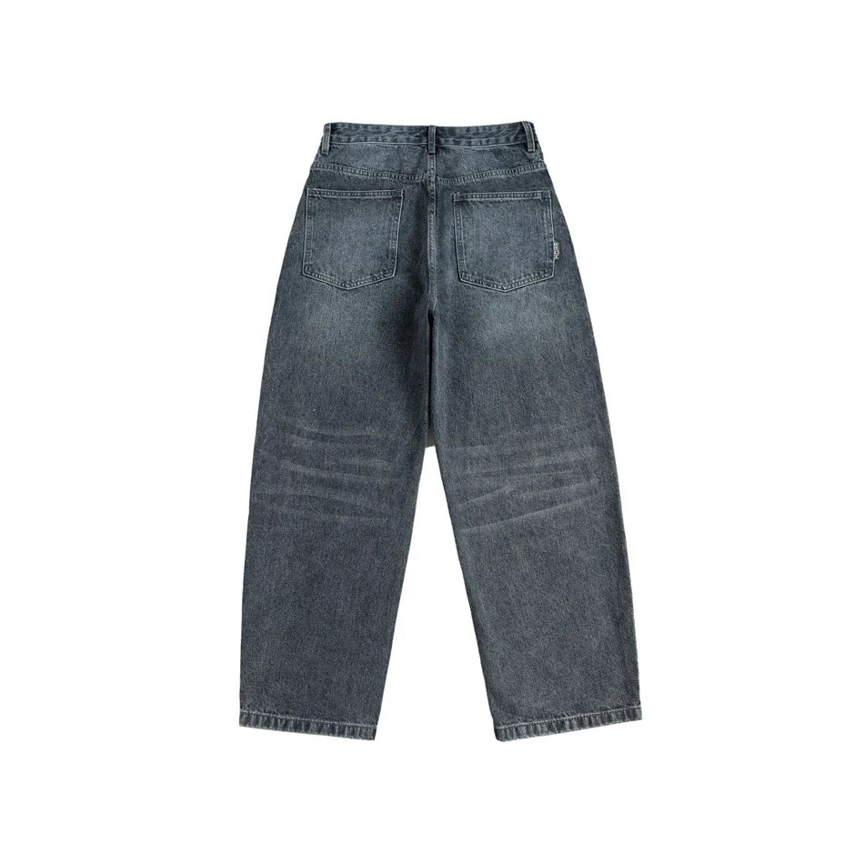 Men's Japanese-inspired retro jeans in black and gray, featuring a mid-waist fit and premium cotton construction for comfort and durability.