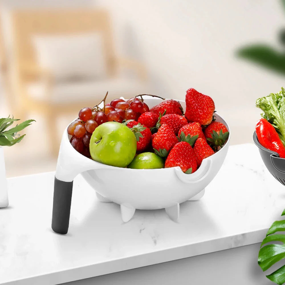 Multifunctional 2-in-1 Vegetable Slicer and Fruit Strainer with various accessories for slicing, dicing, and straining vegetables and fruits