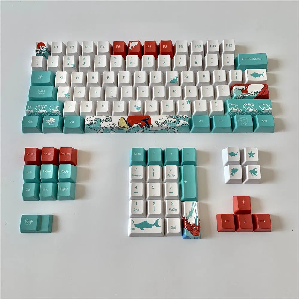 Coral Sea colour PBT keycaps with five-sided sublimation for Xiao Yan mechanical keyboard
