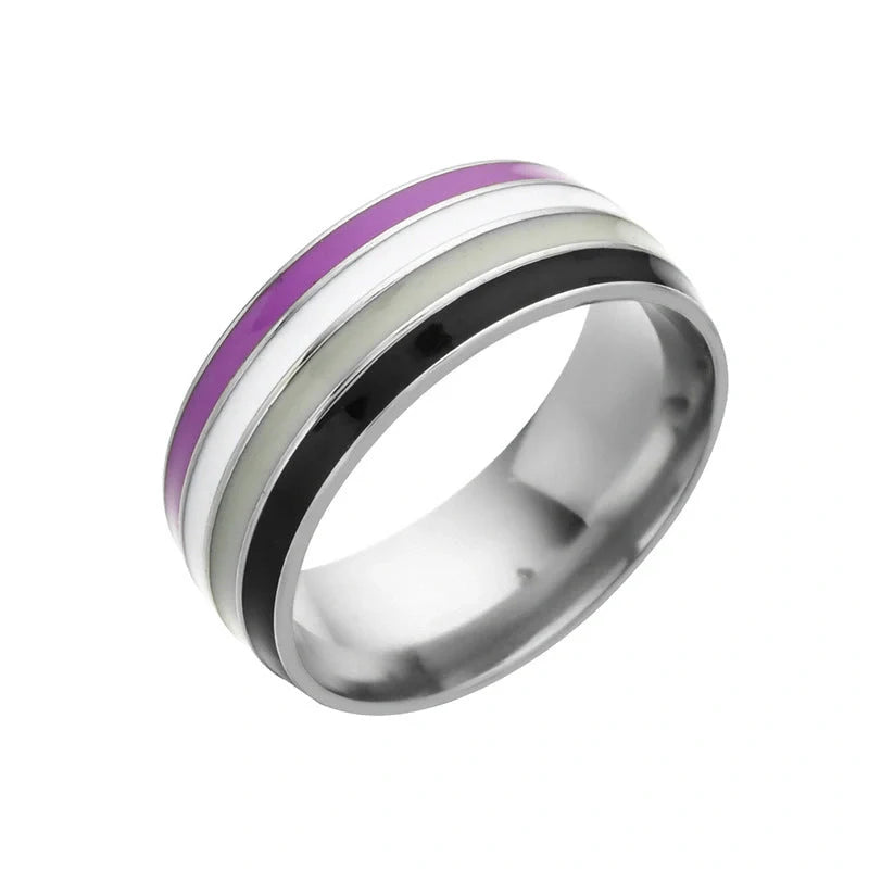 Bisexual pride stainless steel ring in geometric design, available in multiple styles and sizes