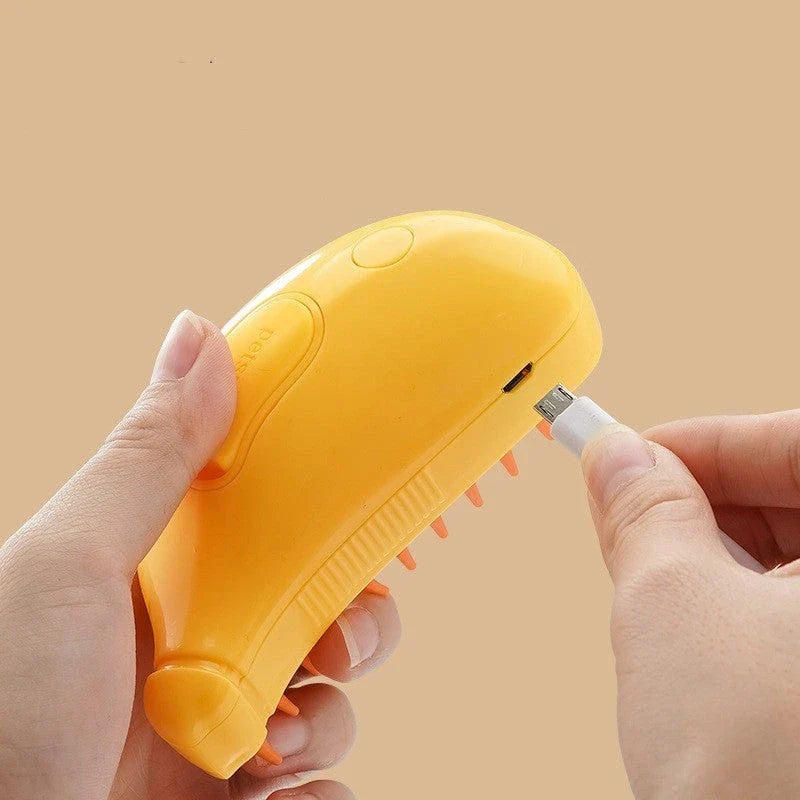 A versatile 3-in-1 pet grooming brush with steamy massage and hair removal features, perfect for cats and dogs.