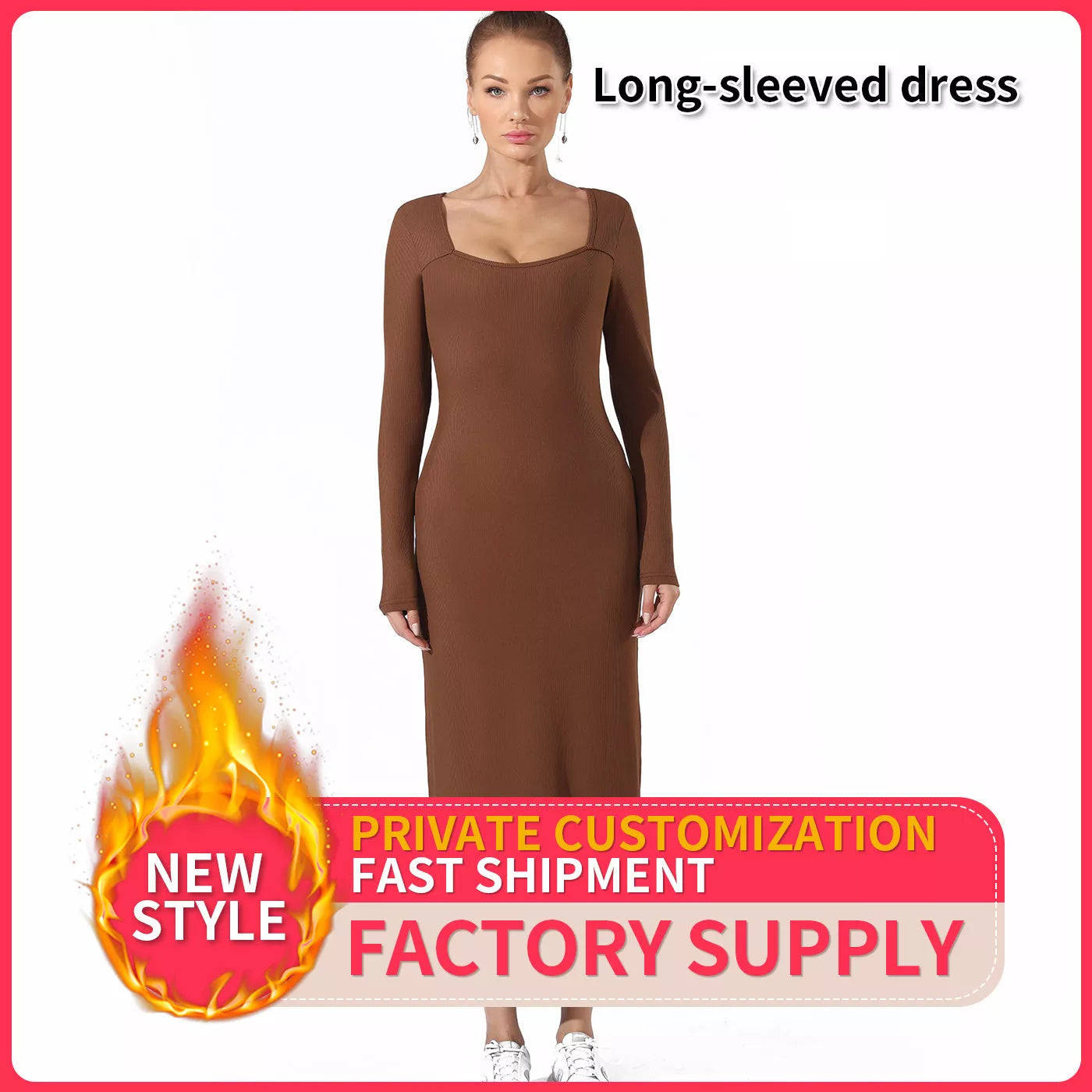 Women's solid colour dress in black or coffee, available in sizes S to 4XL
