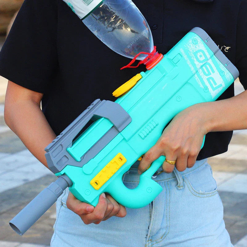 High-powered P90 electric water gun with long range and large capacity for outdoor summer fun