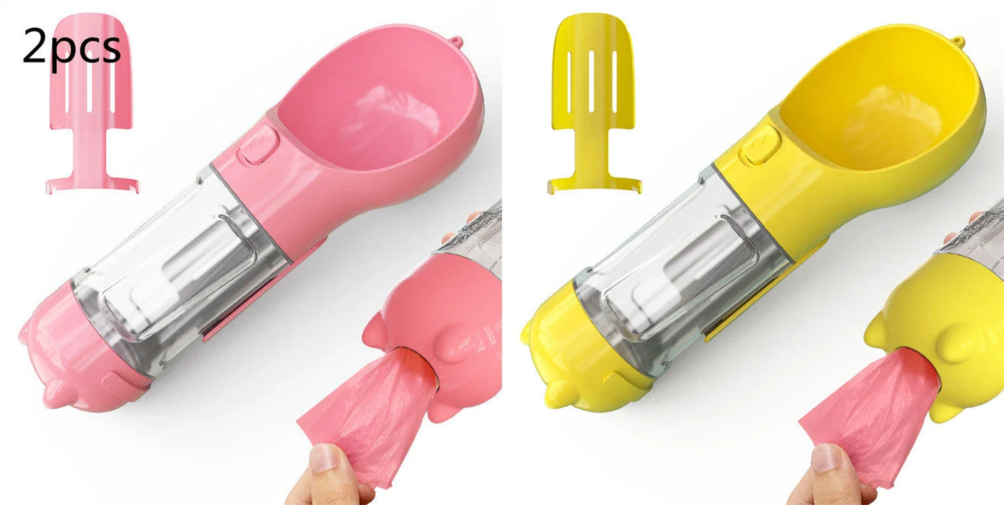 Multipurpose Pet Water Bottle with Feeding Bowl and Waste Bag Storage - Durable, Portable, and Convenient