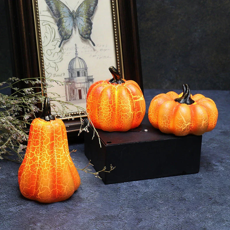 A realistic-looking LED pumpkin lantern with intricate cracks and textures, creating a mesmerizing Halloween decoration.