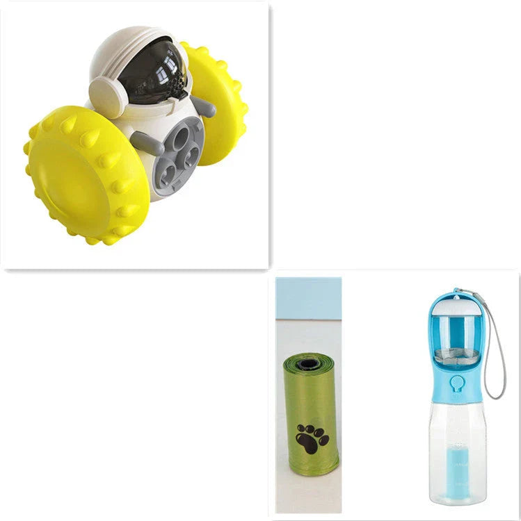 Interactive puzzle slow feeder toy for dogs and cats, with a rolling tumbler design that encourages active and entertaining feeding