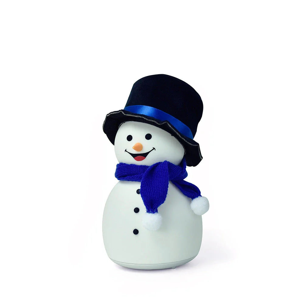 Enchanting snowman-shaped night light with color-changing LED illumination and rechargeable battery
