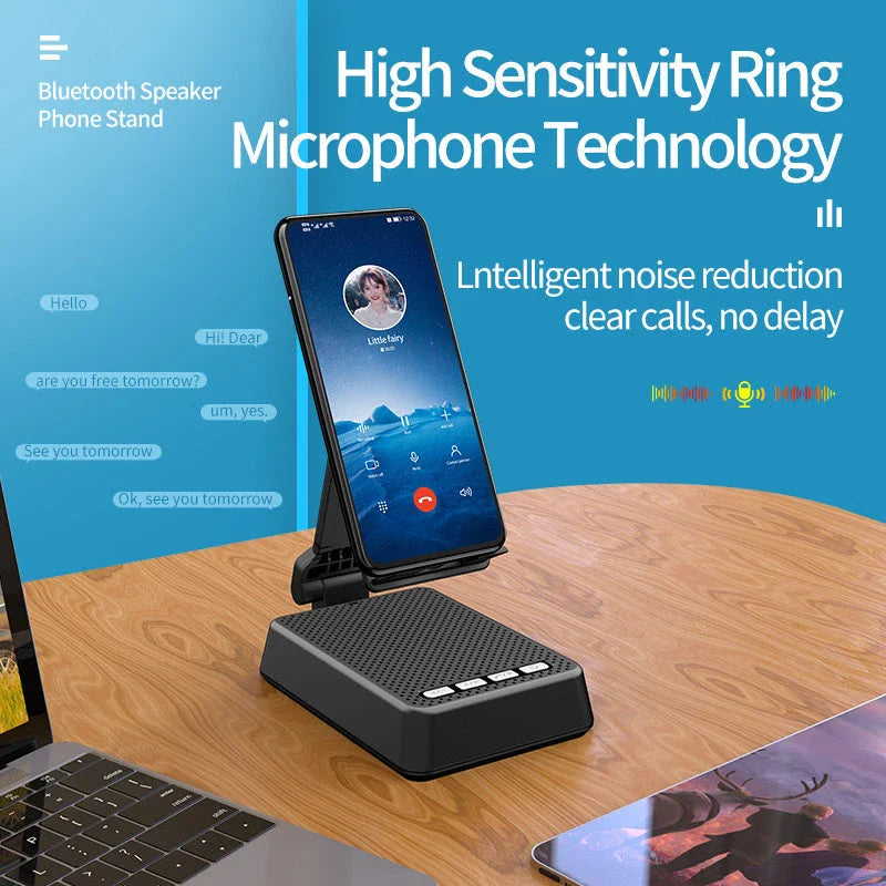 Hands-free mobile phone stand with Bluetooth speaker for remote work, video calls, and entertainment