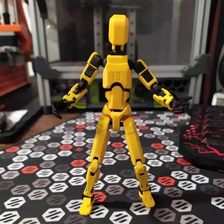 Customizable 3D printed multi-jointed action figure robot toy in various vibrant colors