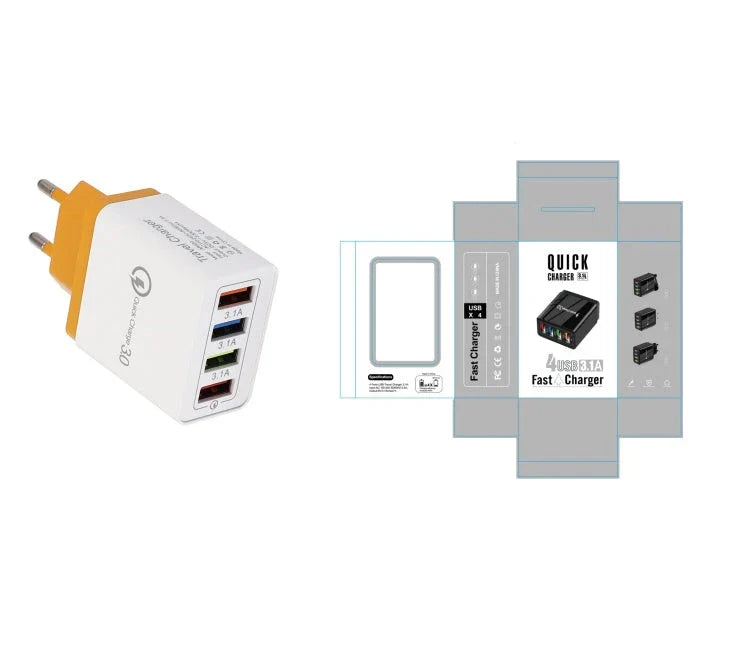 Powerful 4-Port USB Wall Charger with Quick Charge 3.0 for Phones and Tablets